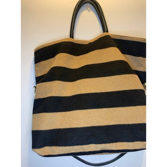 Anthropologie Striped Fuzzy Tote Bag  pouch included - Picture 12 of 13